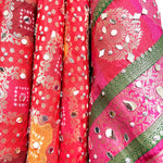 Silk jacquard bandhej mirror dupatta - Red