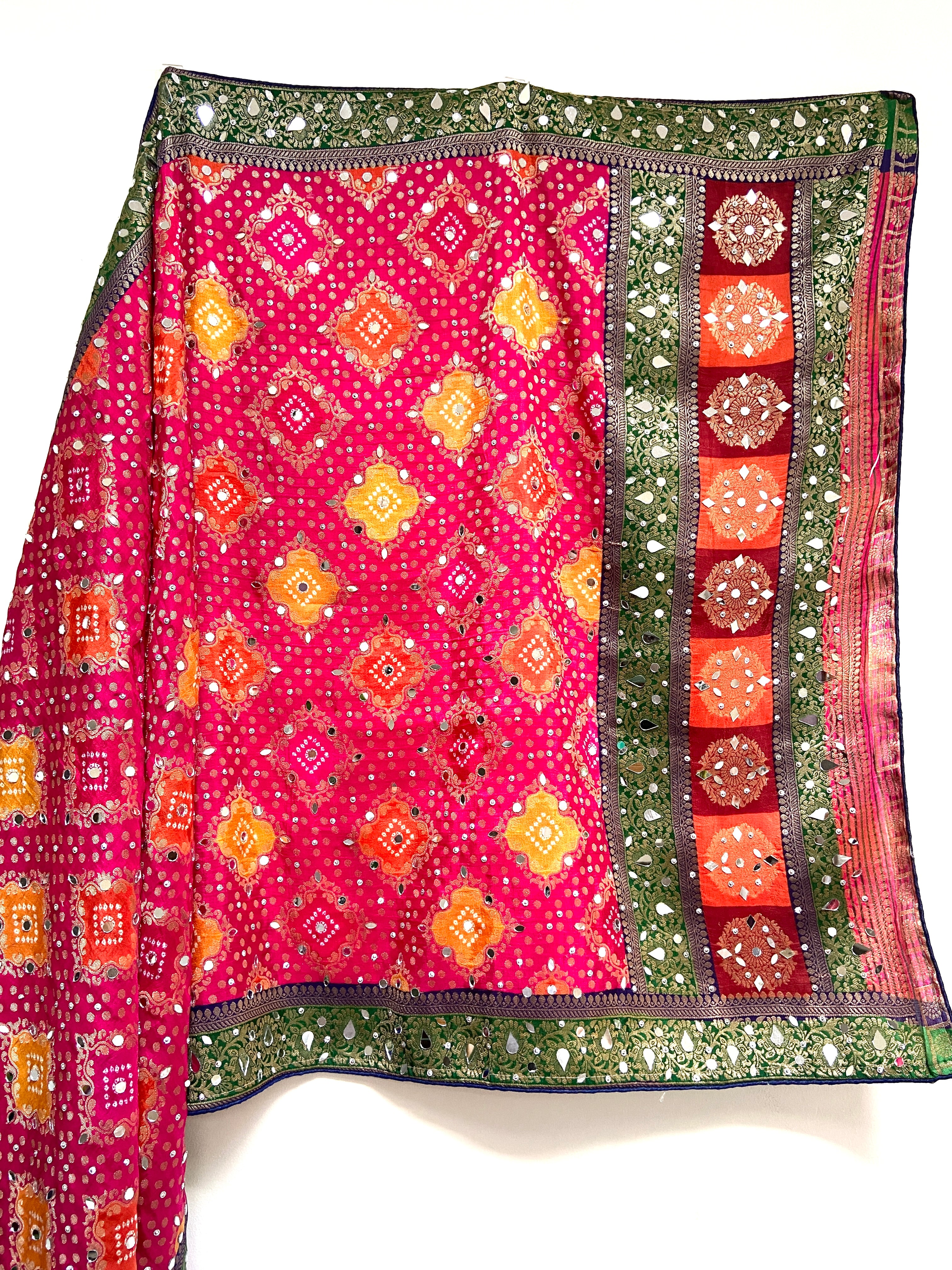 Silk jacquard bandhej mirror dupatta - Pink