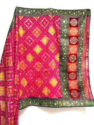 Silk jacquard bandhej mirror dupatta - Pink