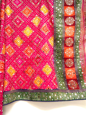 Silk jacquard bandhej mirror dupatta - Pink