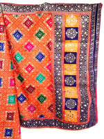 Silk jacquard mirror dupatta with bandhaj work - Orange