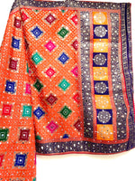 Silk jacquard mirror dupatta with bandhaj work - Orange