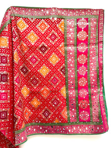 Silk jacquard bandhej mirror dupatta - Red