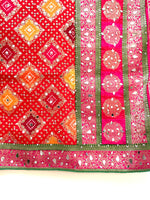 Silk jacquard bandhej mirror dupatta - Red