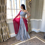 Grey organza lehenga set with choice of dupatta