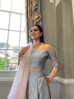 Grey organza lehenga set with choice of dupatta