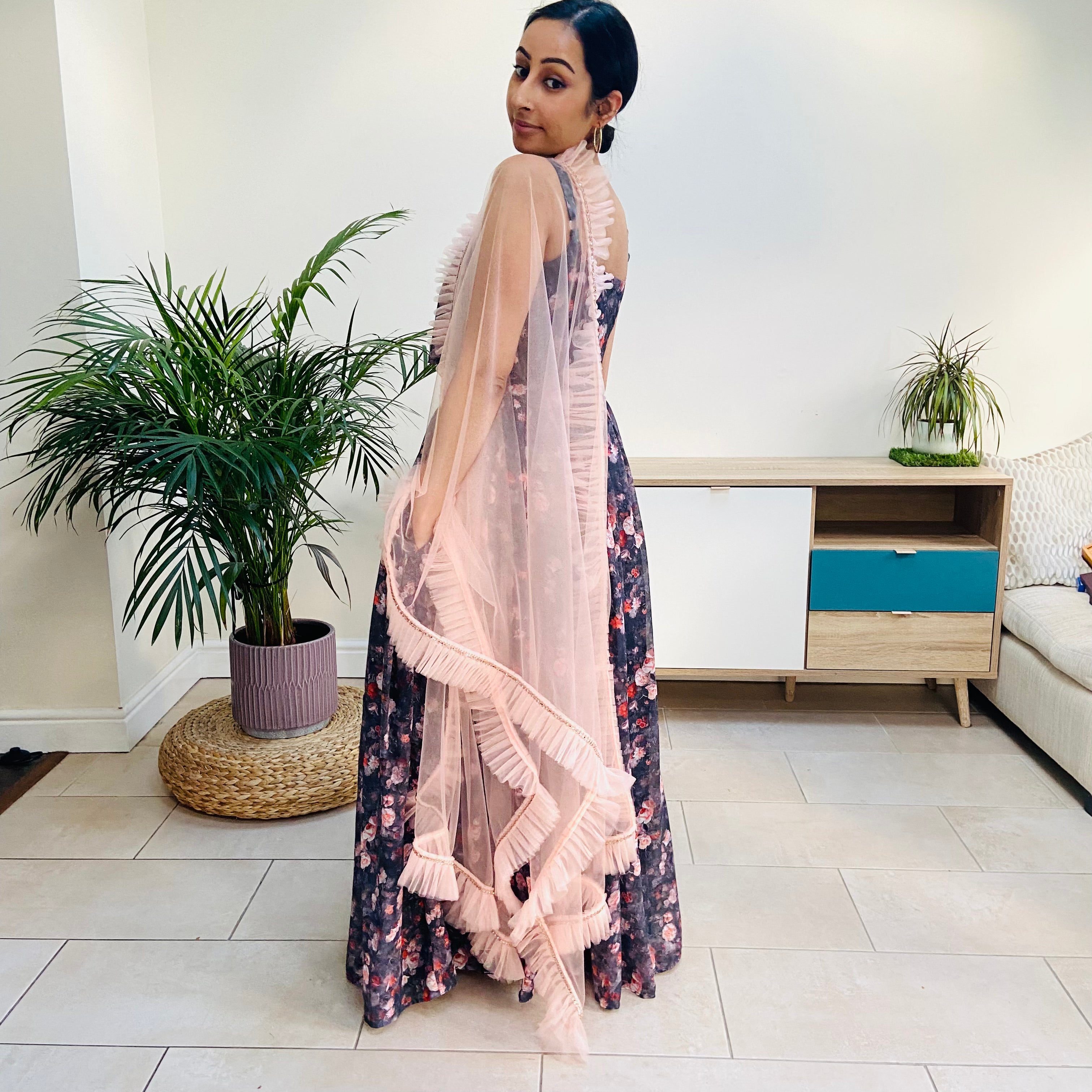 Floral pink lehenga with choice of dupatta