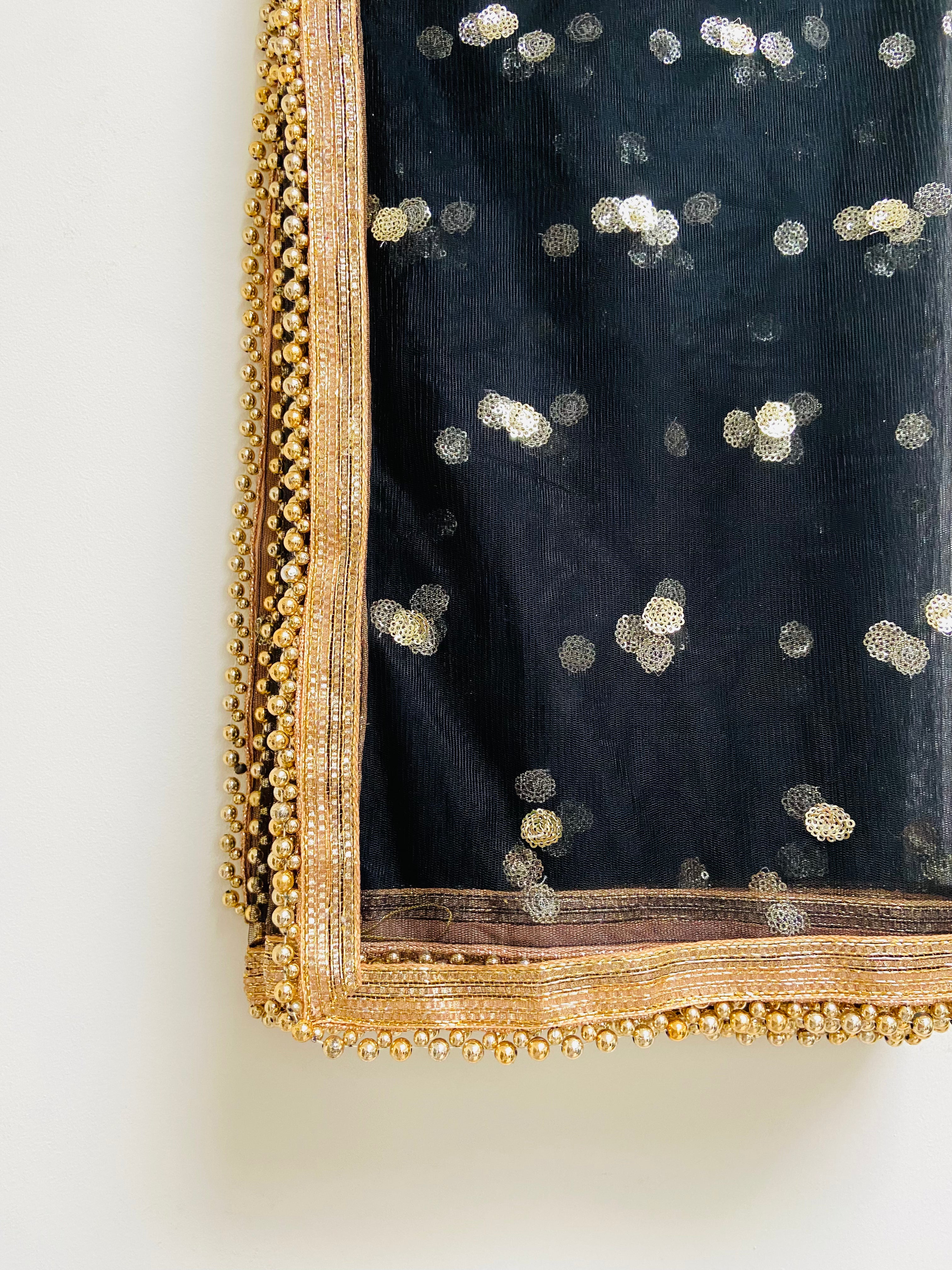 Black and gold sequin spot dupatta