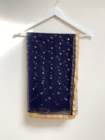 Navy and gold sequin dot dupatta