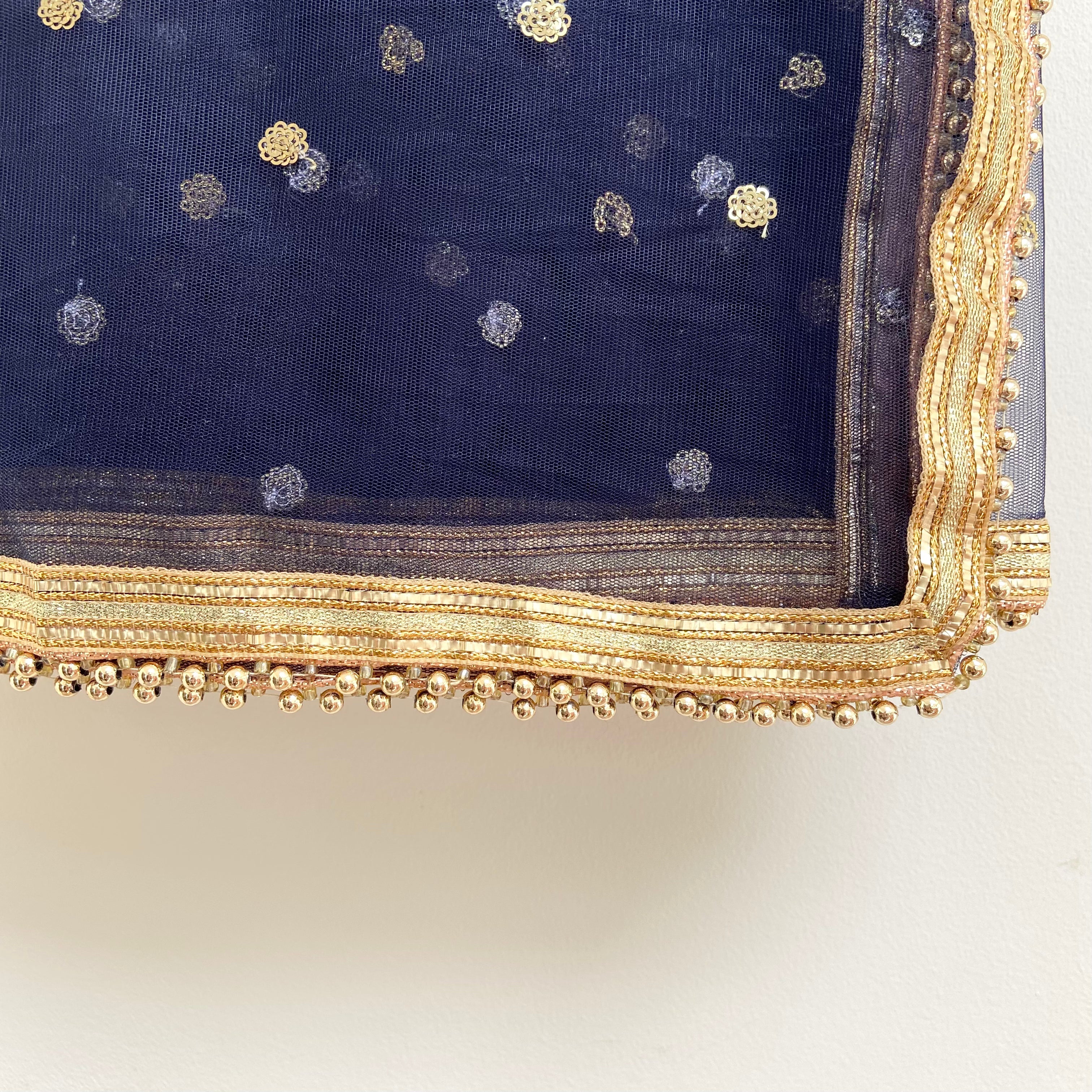 Navy and gold sequin dot dupatta