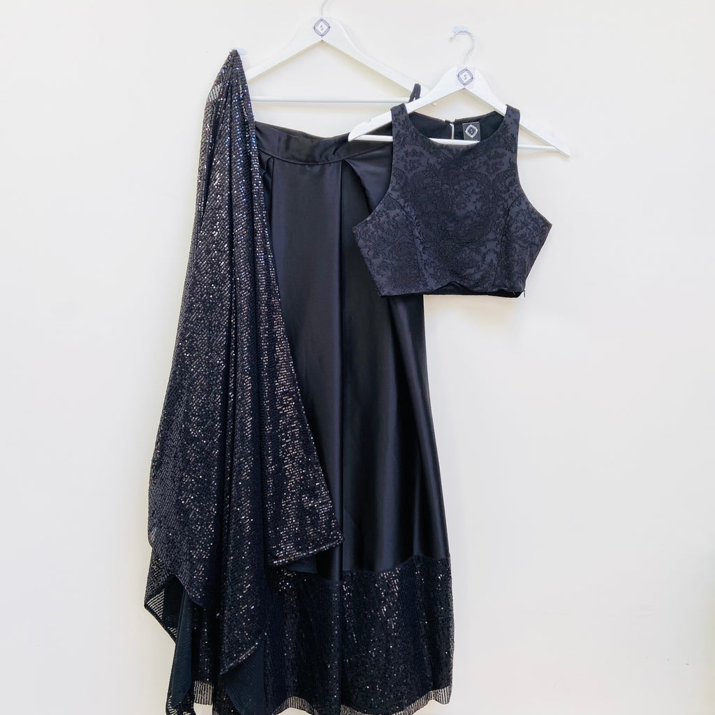 Black satin lehenga skirt