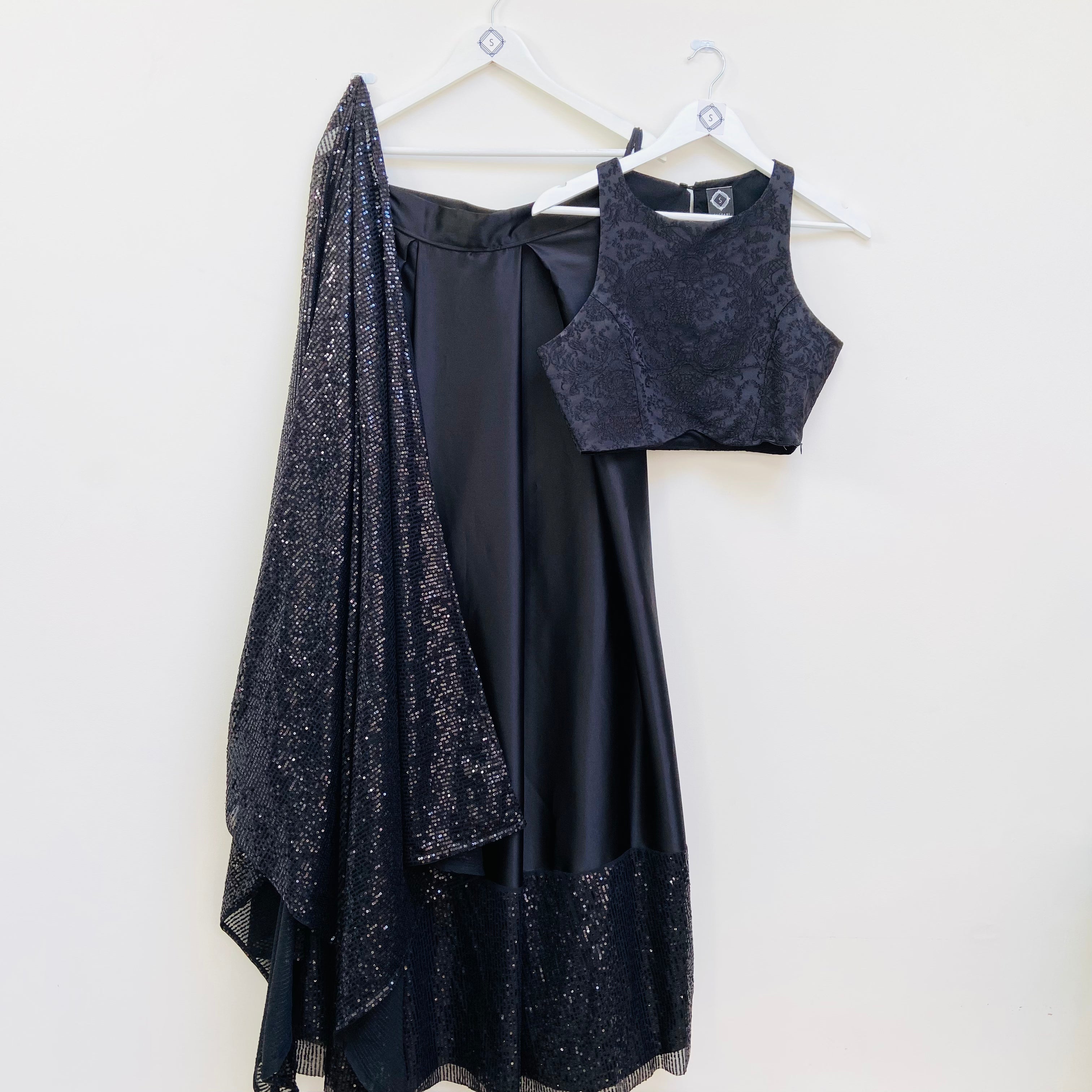 Black Lehenga set with choice of dupatta