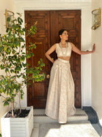 Pink and cream leaf brocade lehenga set