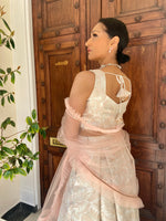 Pink and cream leaf brocade lehenga set