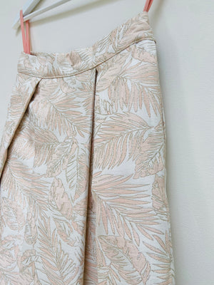 Pink and cream leaf brocade lehenga skirt