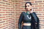 Green and gold brocade lehenga set with choice of top