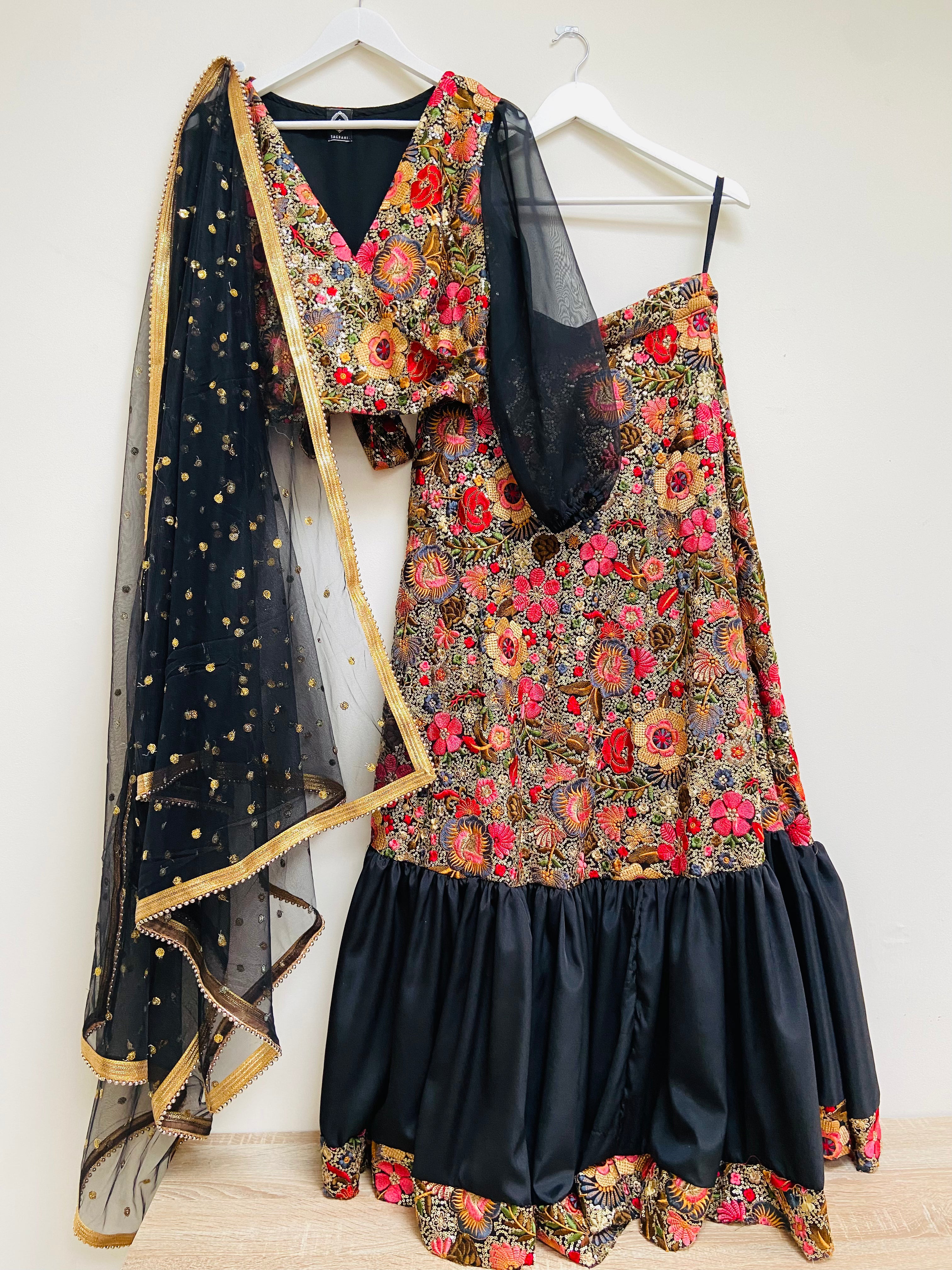 Floral sequin wrap over lehenga top