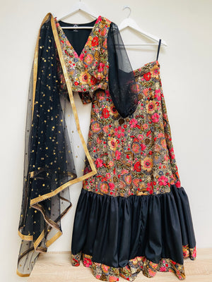 Floral sequin wrap over lehenga top