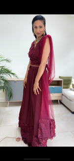 Plum jaquard wrap over lehenga top