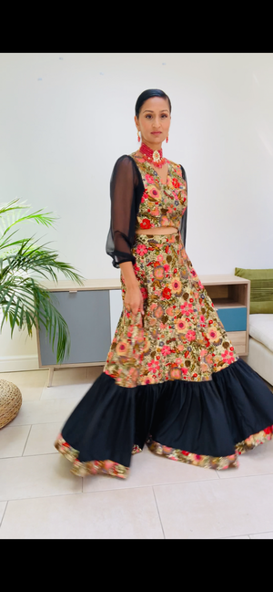Floral sequin wrap over lehenga top