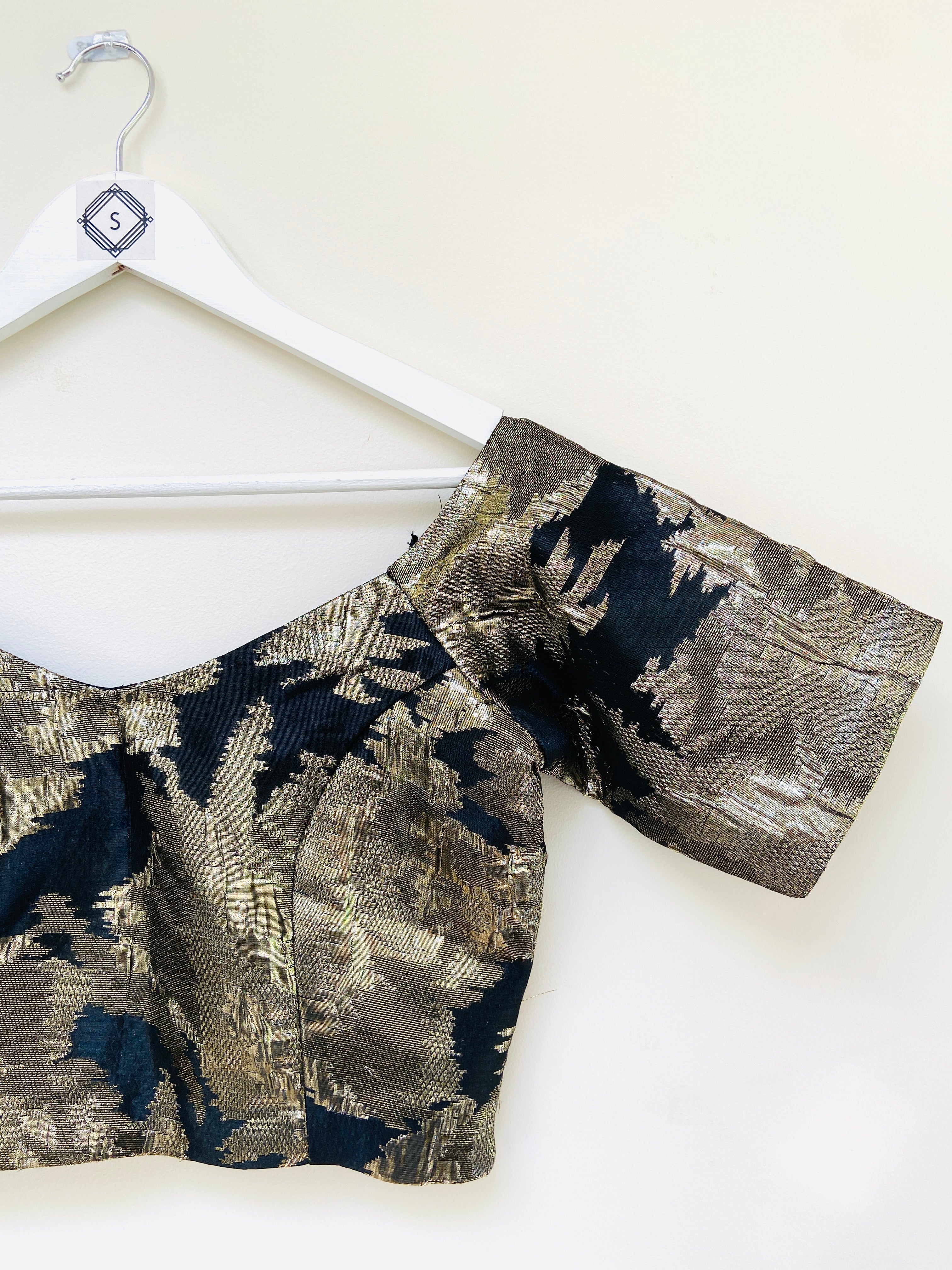 Textured Art black and gold bardot top