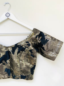 Textured Art black and gold bardot top