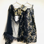 Textured art lehenga skirt with black feather dupatta