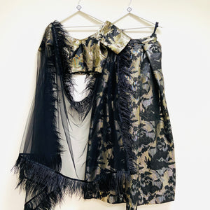 Textured art lehenga skirt with black feather dupatta