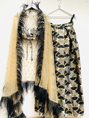 Art Deco Black and Gold Lehenga set with choice of dupatta