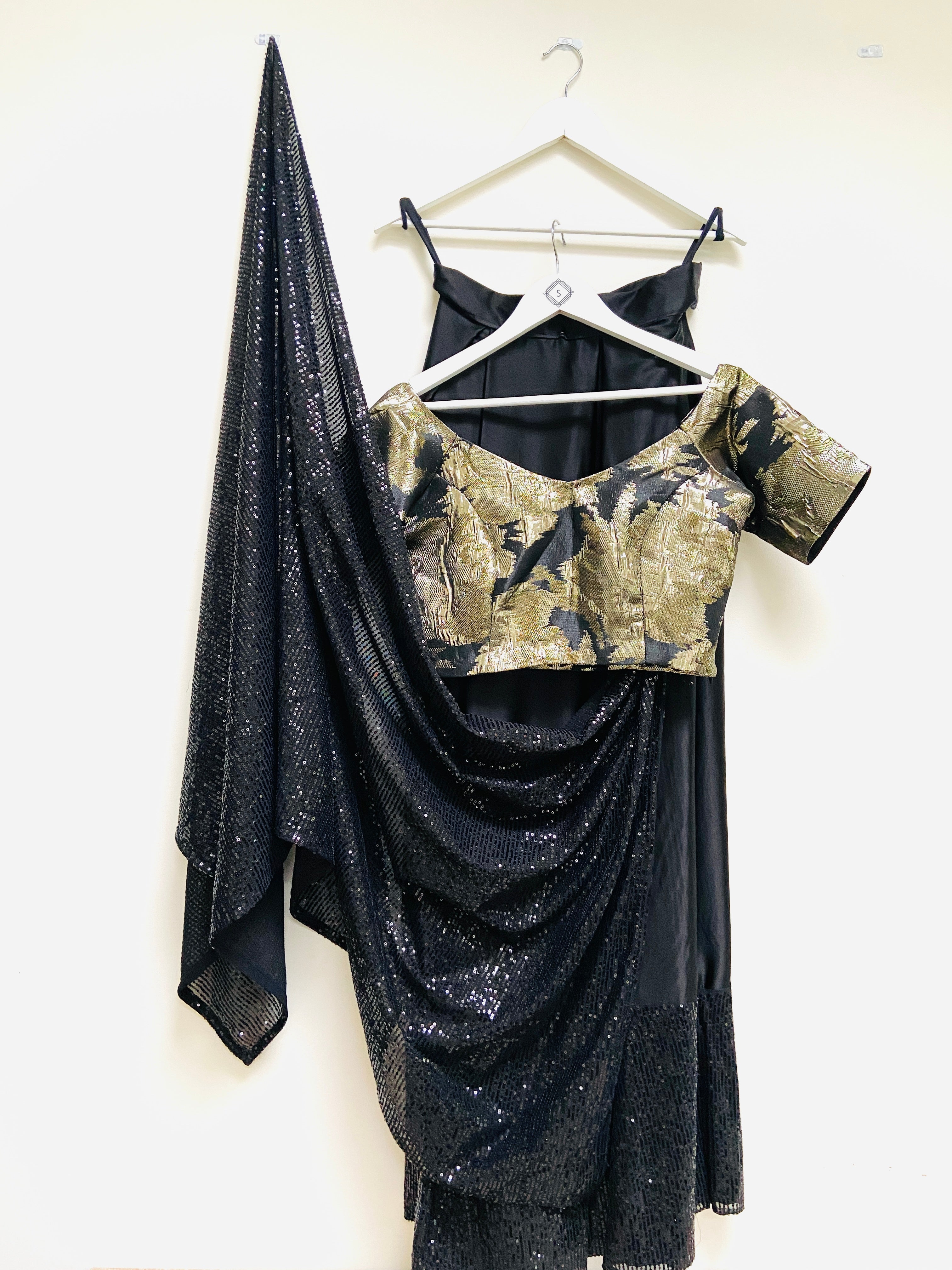 Textured Art black and gold bardot top