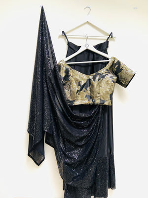 Textured Art black and gold bardot top