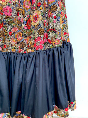 Floral sequin lehenga skirt with gathered trim