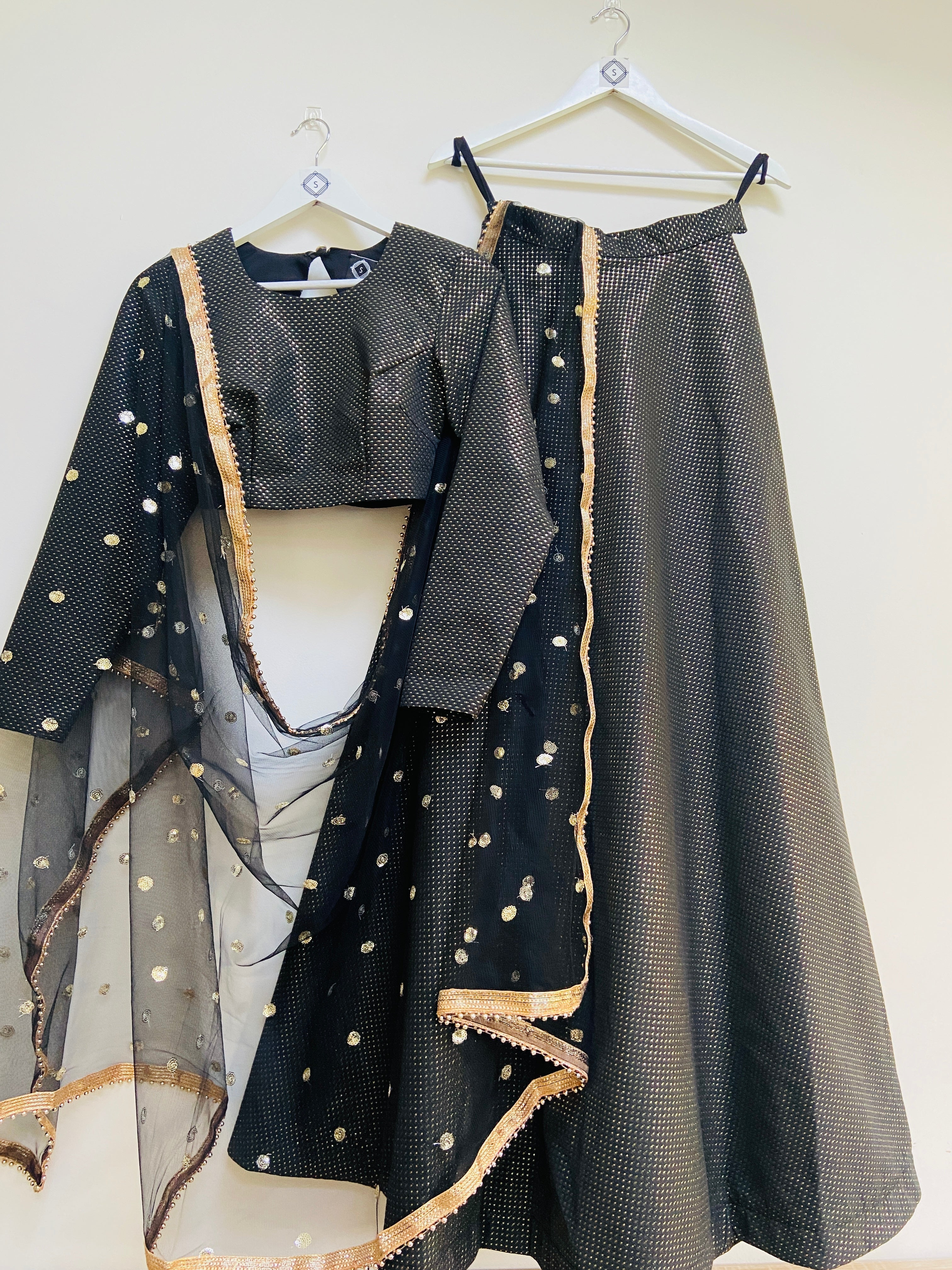 Black and gold dot lehenga skirt