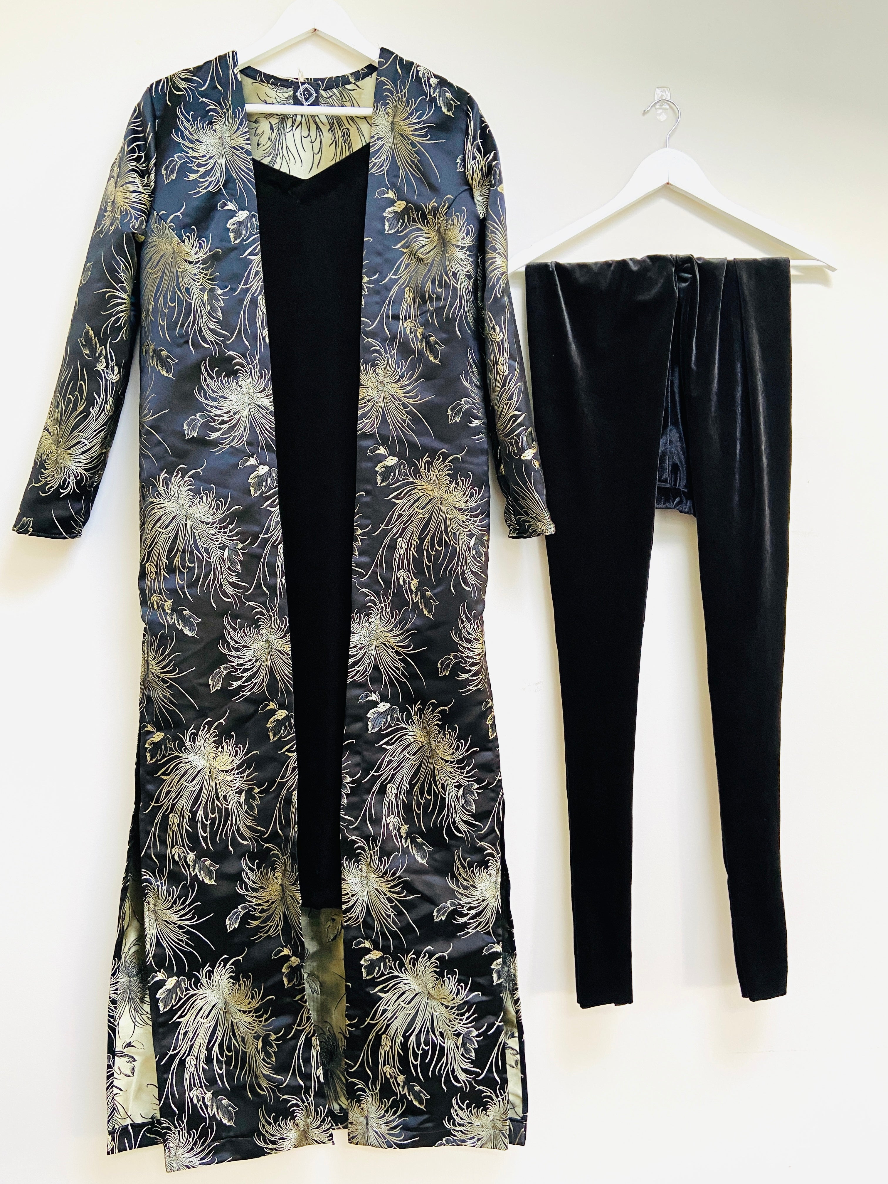 Black velvet suit and jacquard jacket set