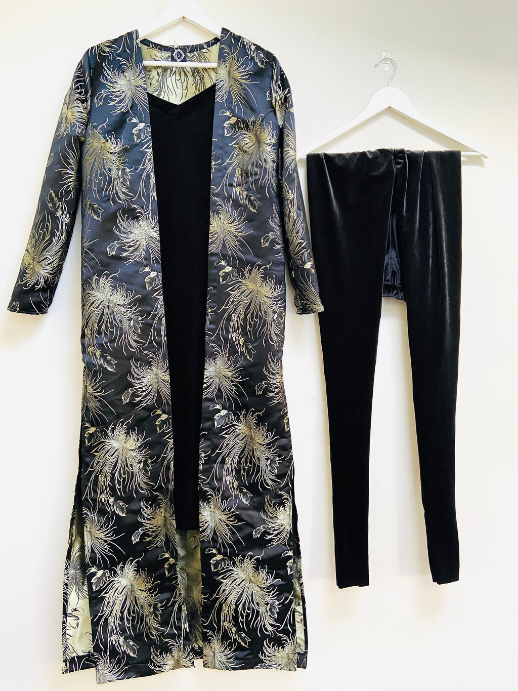 Black velvet suit and jacquard jacket set