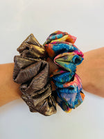2pk blue and gold scrunchies