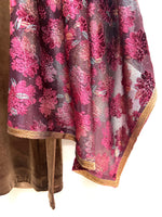 Floral velvet / net dupatta - Magenta