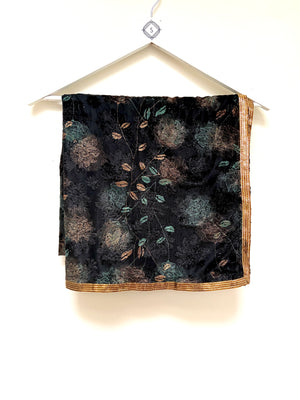 Floral velvet / net dupatta - Black