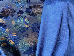 Floral velvet / net dupatta - Royal blue