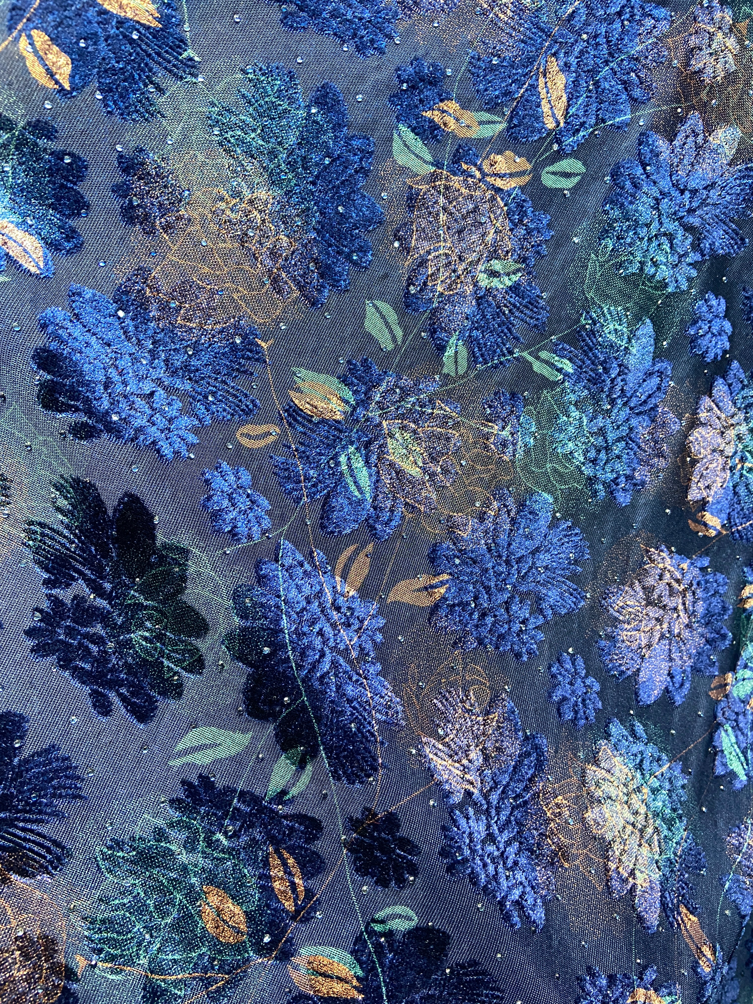 Floral velvet / net dupatta - Royal blue
