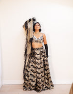 Art Deco fan black and gold lehenga skirt.