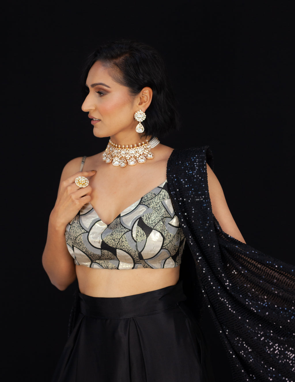 Art Deco fan strap crop top