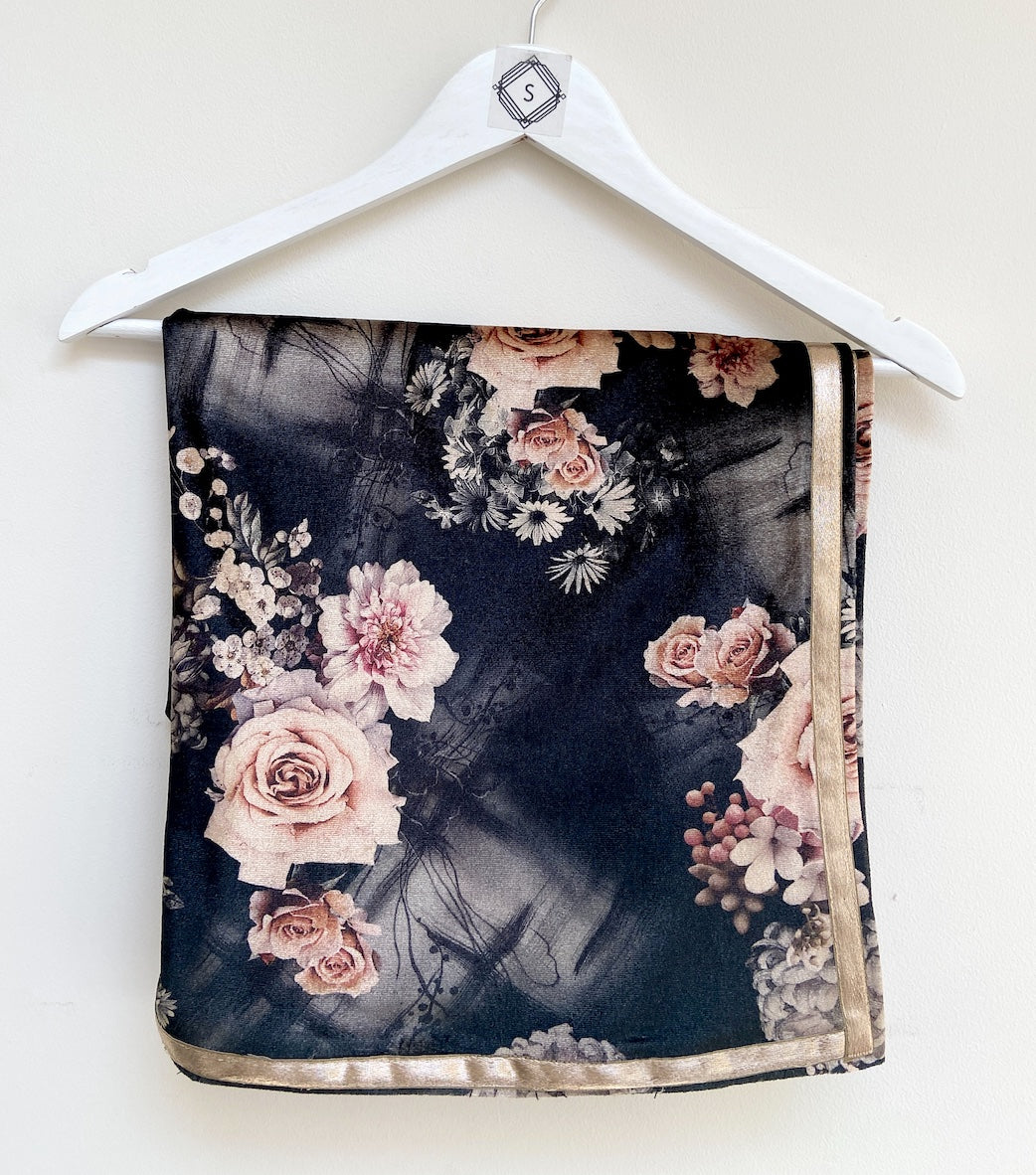 Black Floral velvet shawl