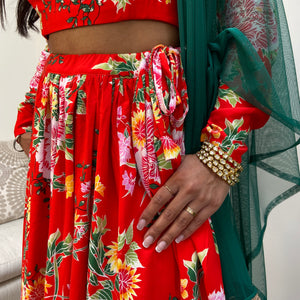 Red floral top and skirt set - Sample sale