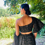 Green brocade one shoulder top