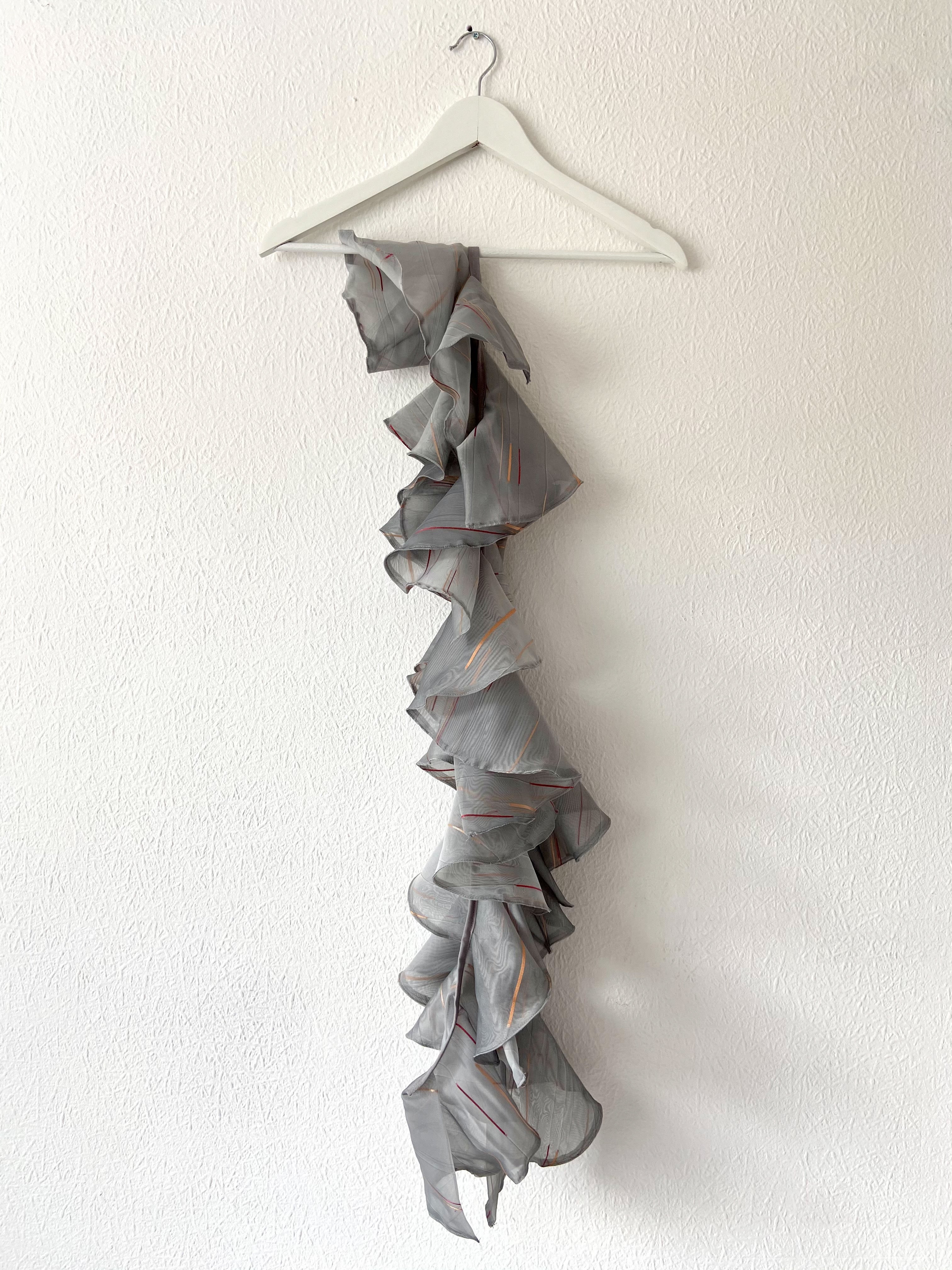 Grey organza ruffle dupatta