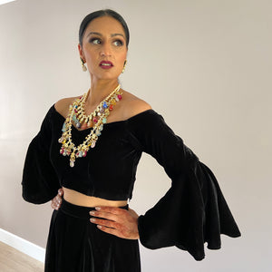 Velvet flute sleeve top