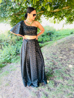 Green brocade one shoulder top