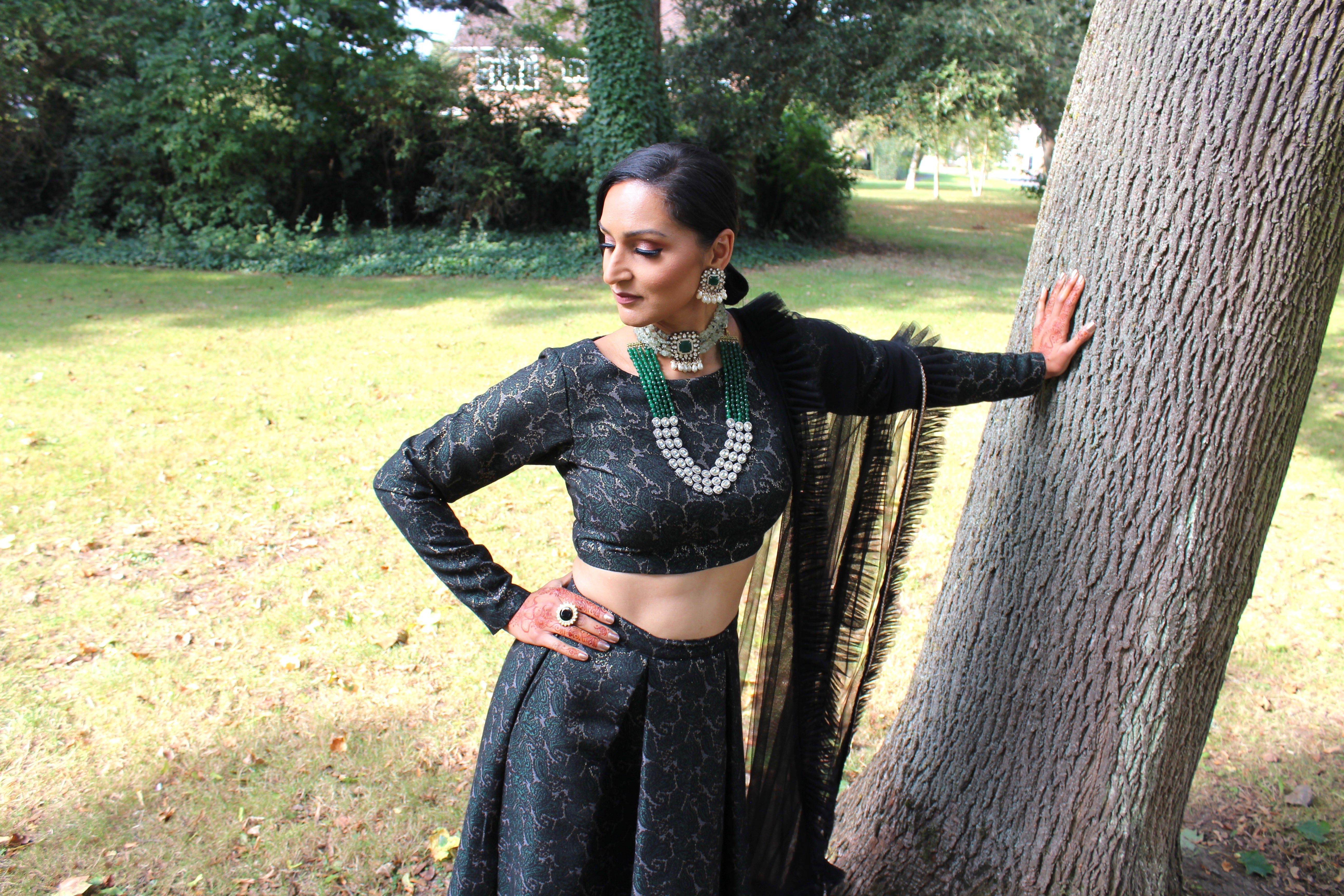 Green brocade top