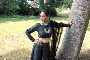 Green brocade top